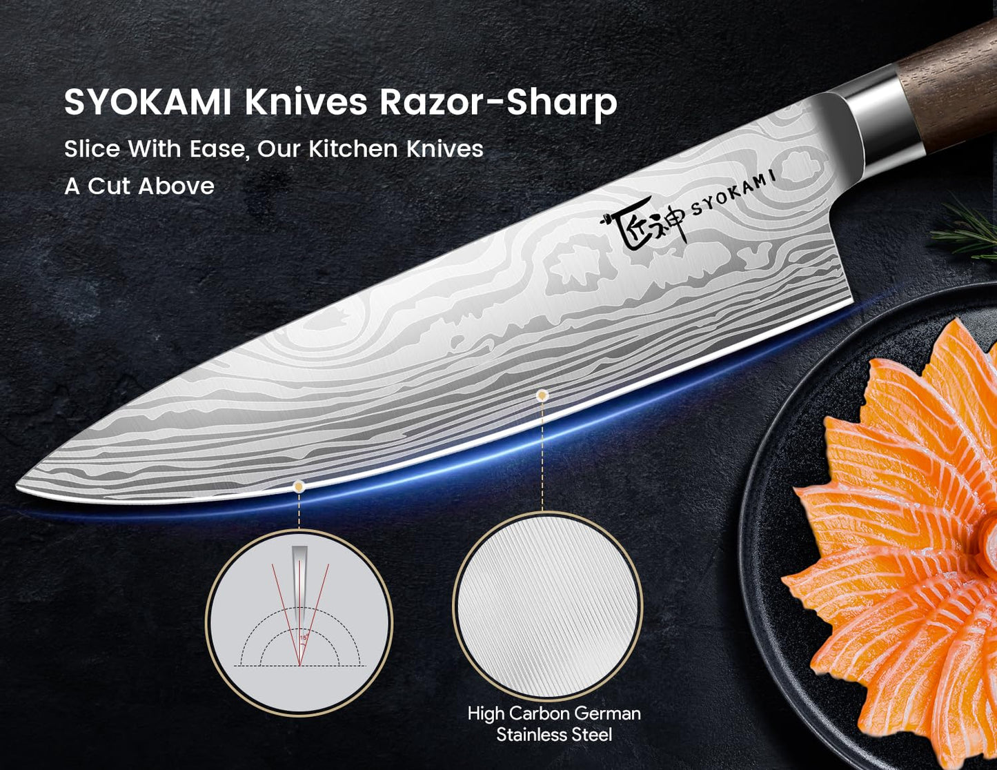 SYOKAMI 2026 Upgrade Knife Set 14 Piece Japanese Style Kitchen Knife Set With 360° Rotatable Magnetic Block, Sharp High Carbon Stainless Steel Knives Sets with Steak Knives and Sharpener, Gift for Mom