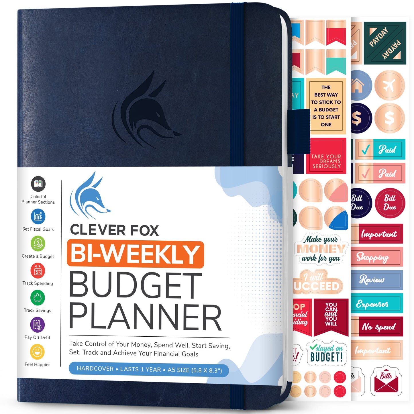 Clever Fox Bi Weekly Budget Planner – Undated Financial Organizer Book – Expense Tracker, Budgeting & Bill Notebook, A5 (Blue)