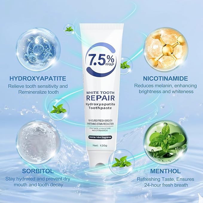 Hydroxyapatite Toothpaste, Nano Hydroxyapatite Toothpaste for Enamel Protection and Tooth Strengthening, Fresh Mint Flavor, Promotes Fresh Breath, Daily Use for Oral Health 3 Pack