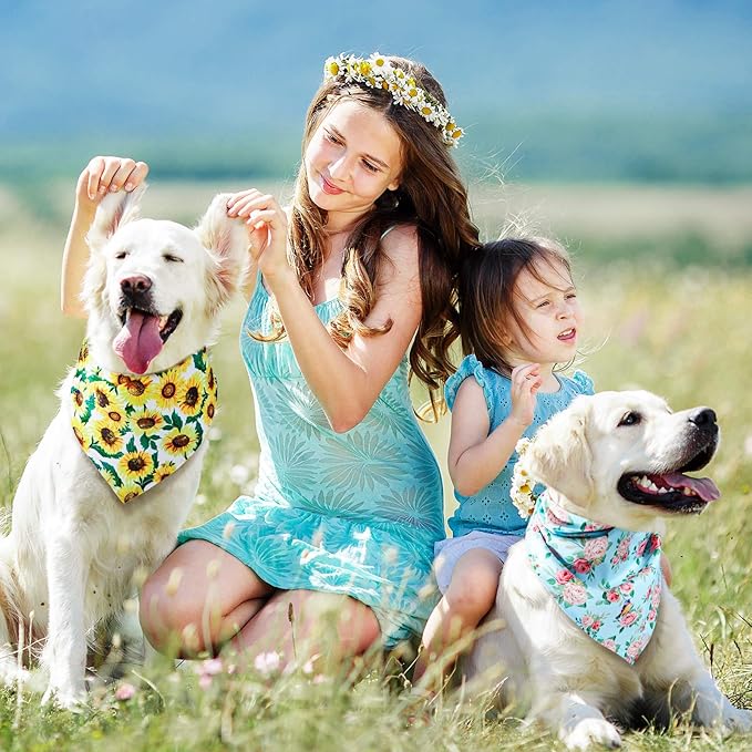 Weewooday 8 Pcs Dog Bandana Girl, Summer Cute Sunflower Daisy Puppy Bandana