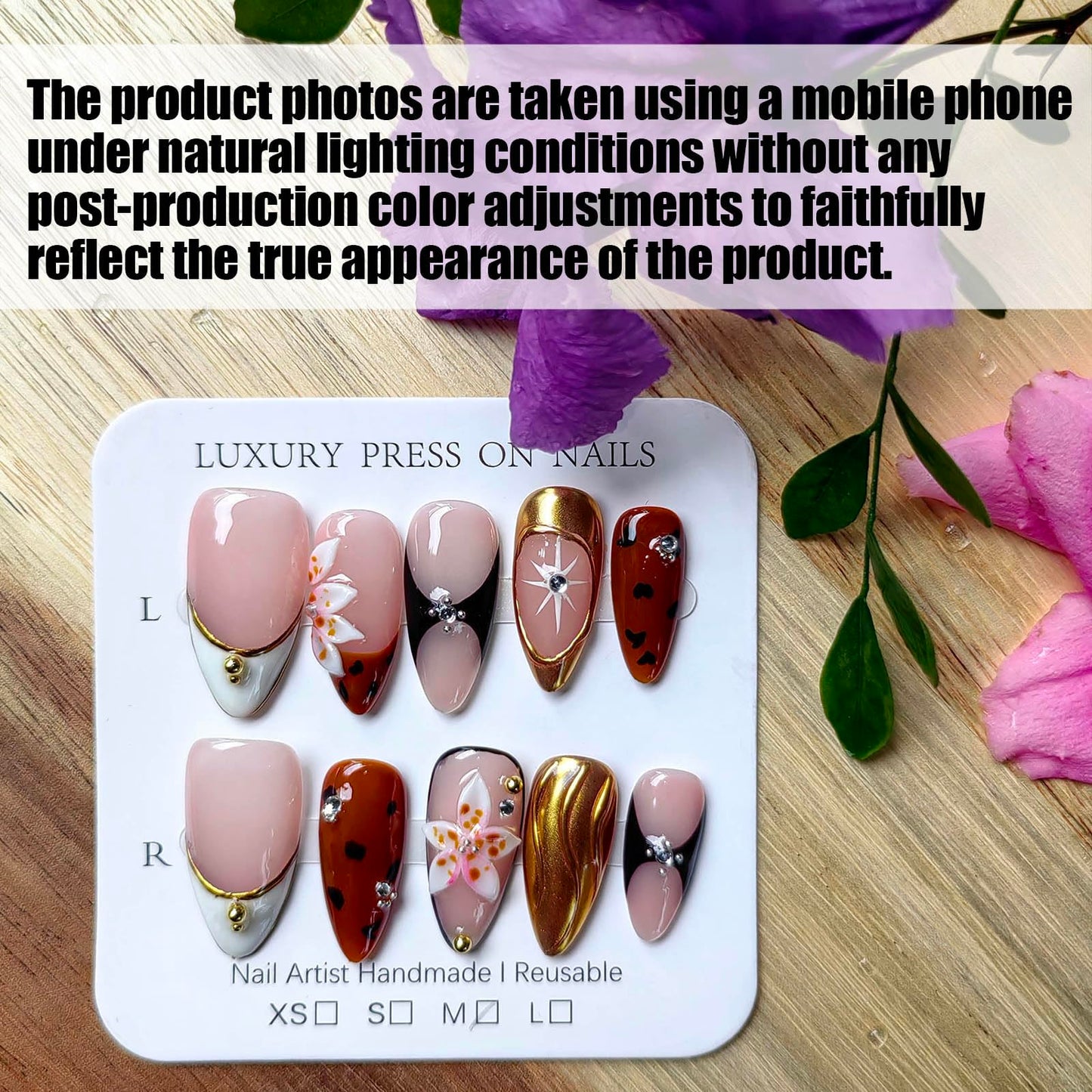 Gleamrain Handmade Press on Nails Almond Shape M Size/Gleamrain Luxury Medium Hand Made Nails with Design for Women 10Pcs by P06
