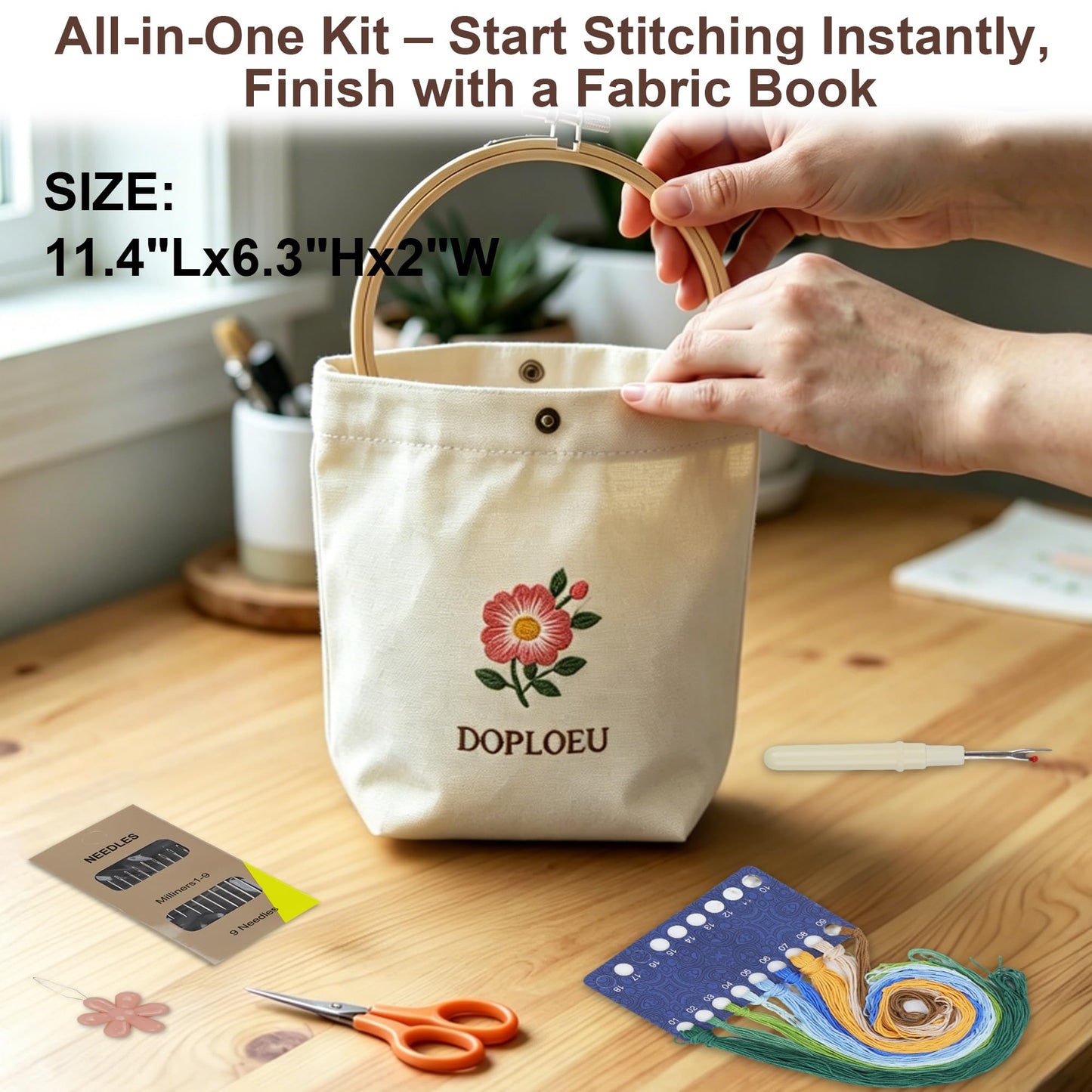Embroidery Stitch Book Kit for Beginners & Adults,33 Essential Stitches Practice Samplers,6.29 inch Hoop, Floss & Needles, Step-by-Step Guide and Video Tutorials, DIY Needlework Gift
