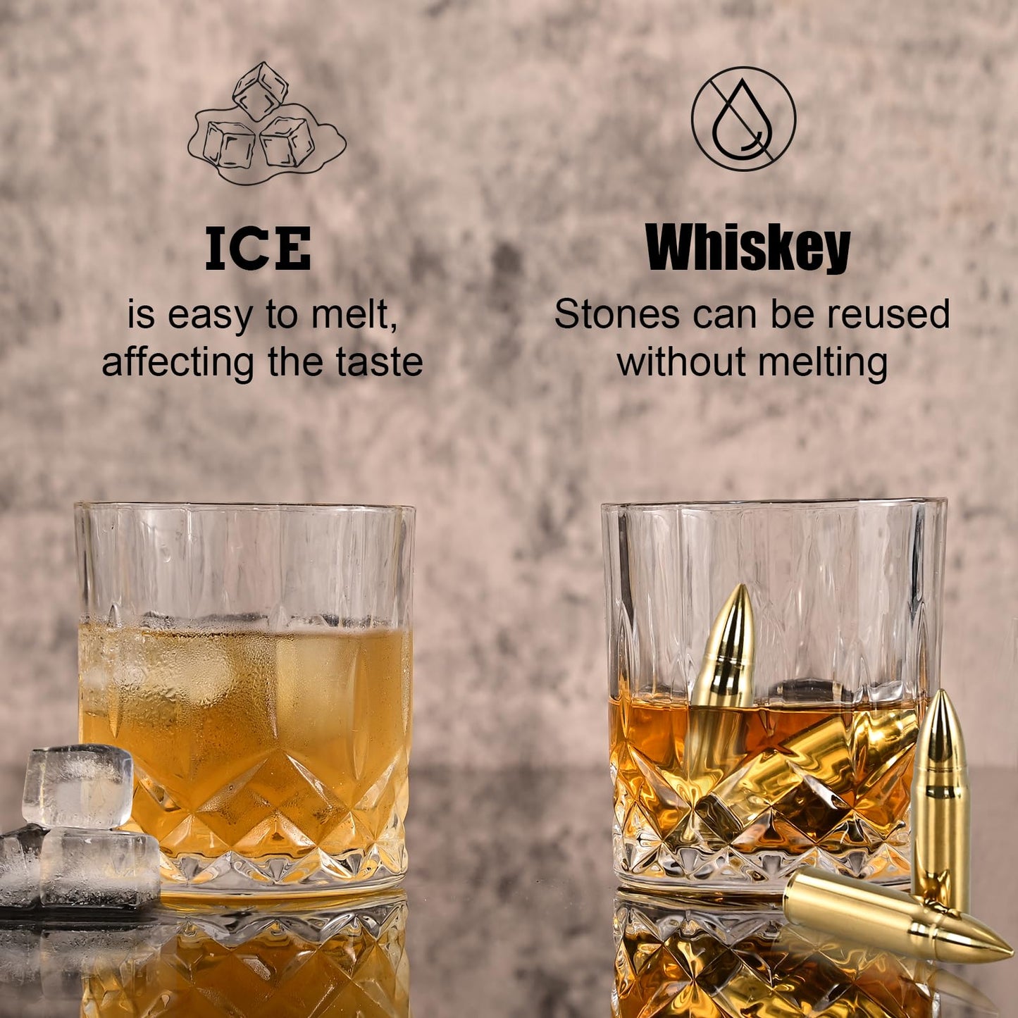 EooCoo Mens Gifts, Whiskey Stones Gift Set with 6 Pcs Stones and Box, Reusable Ice Cubes for Drinks, Cool Gadgets Bourbon Mens Gifts for Dad, Husband, Whiskey Lover