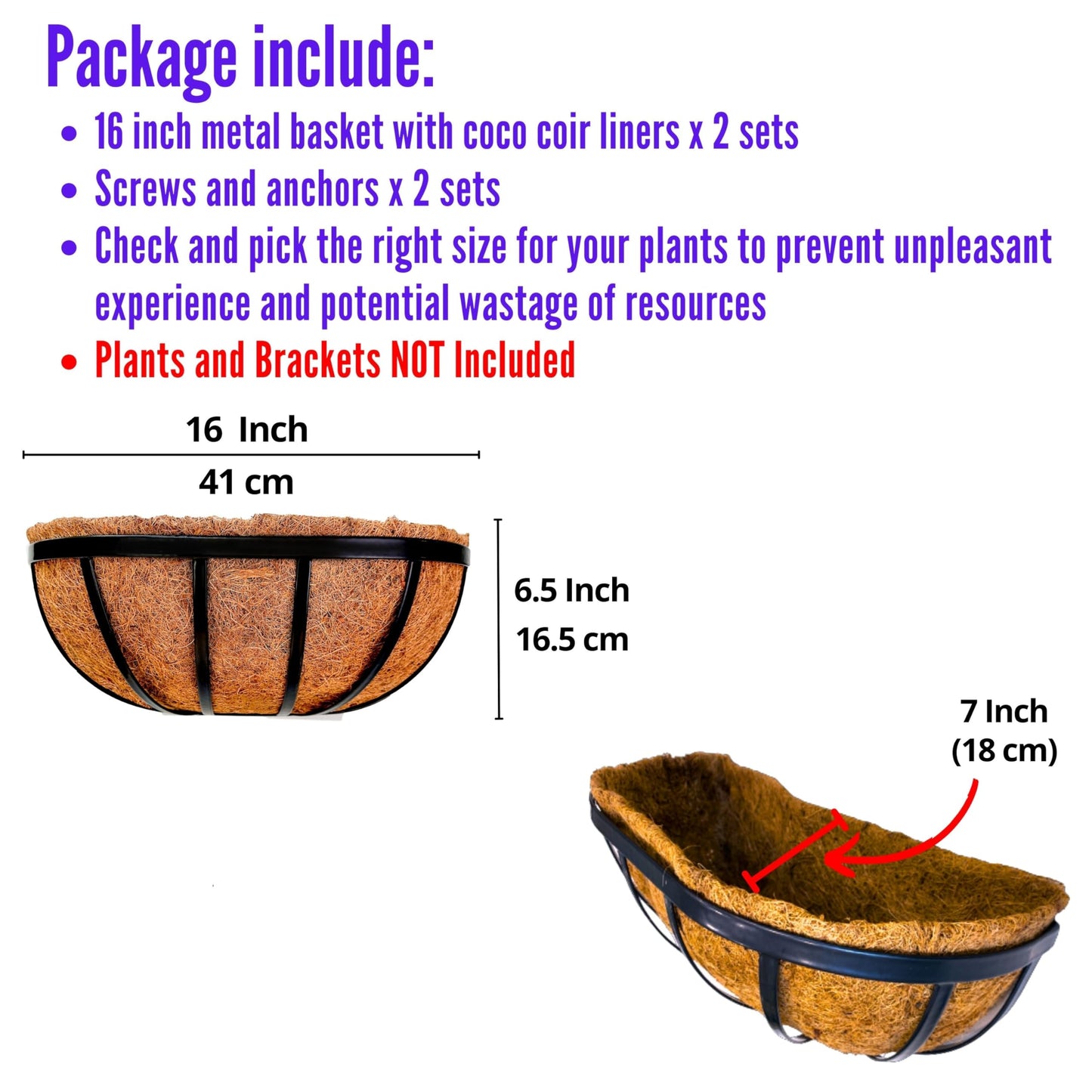 LaLaGreen Wall Planters - 16 Inch, 2 Pack Deck Railing Planter Boxes for Outdoor Plants, Window Flower Box with Coco Liners Metal Horse Troughs Fence Balcony Garden Herb Pot Patio Porch Over Rail