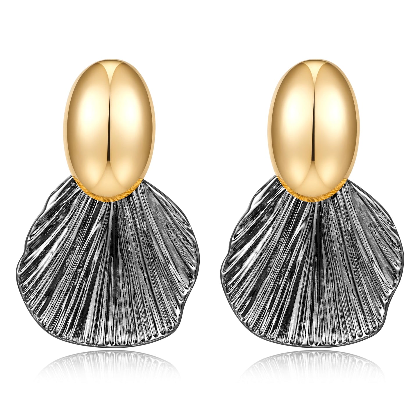 FILMOON Gold Plated Earrings Dangle Shell Earring for Women Two-Tone Fan-shaped Black Earrings Fashion Statement Jewelry