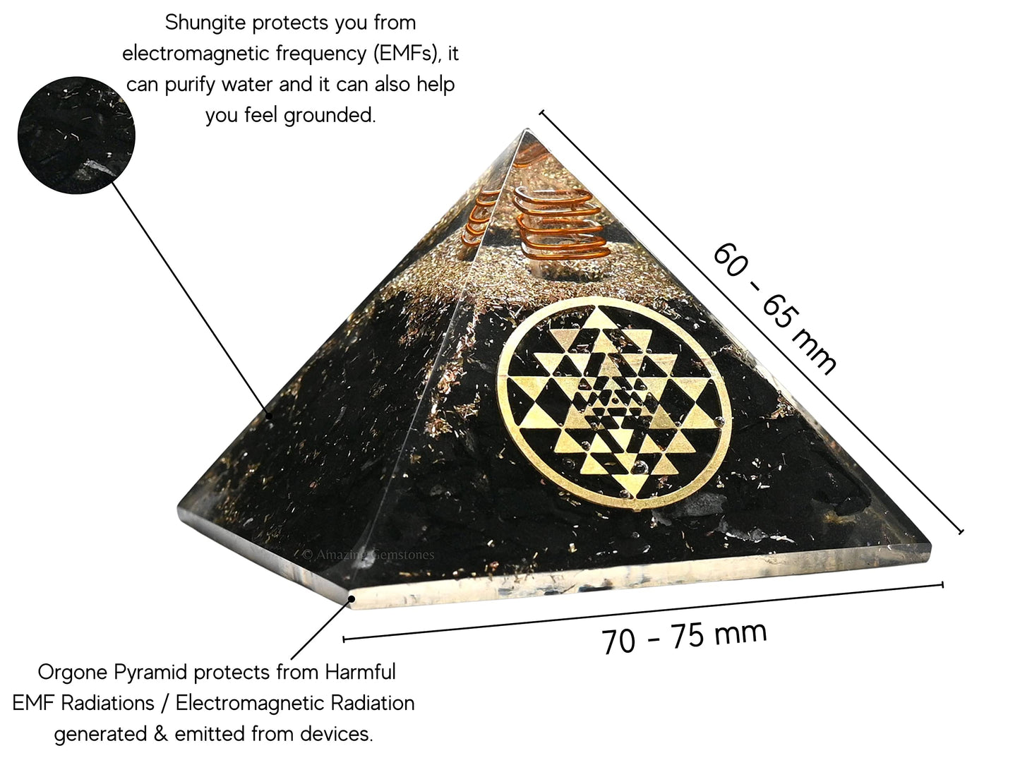 Amazing Gemstone Large Orgone Pyramid | Black Tourmaline Pyramid Crystal | Sri Yantra Orgonite Pyramid | Organ Pyramids Positive Energy Healing