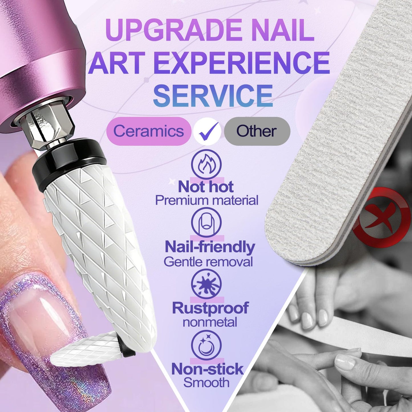 Fantexy Ceramic Nail Drill Bit - 3/32'' Cone Shape White Ceramic Bit for Acrylic & Gel Nails, White Ceramic Cone File Bit for Nail Art,Manicure,Pedicure,Gel,Cuticle Clean(Extra Coarse - XC)
