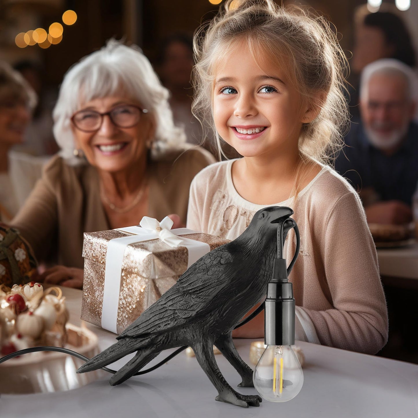 Halloween Crow Lamp, Raven Table Lamp with Bulb, Bird Desk Lamps, Gothic Home Decor Crow Light, Christmas Raven Lamp for Bedside Bedroom Living Room Decor