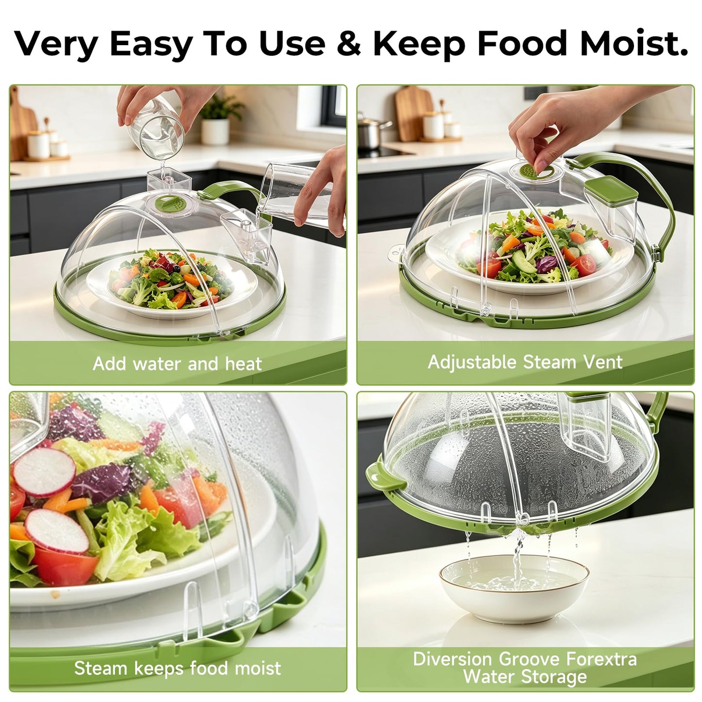 UFORU Upgraded Foldable Microwave Splatter Cover with Water Steamer,10 Inch Microwave Cover for Food,Clear Plastic Plate Cover with Handle,Space-Saving Splatter Guard for Microwave