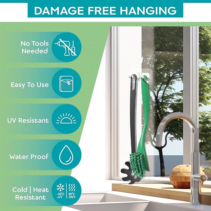 Hook LAB Self-Adhesive Double Toothbrush Holder, 2-Pack, Removable & Reusable Wall-Mounted Storage Organizer, for Bathroom & Kitchen Accessories - White