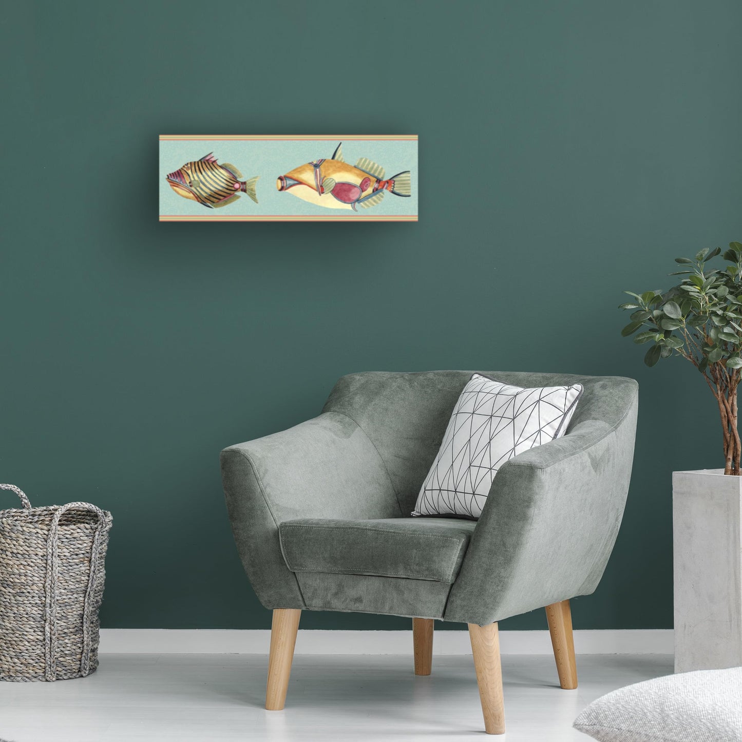 Wrapped Canvas Wall Art - Gail Fraser 'Very Fishy Indeed - Horizontal Panel 6' Wall Art for Living Room, Bedroom, or Office Décor - 8x24