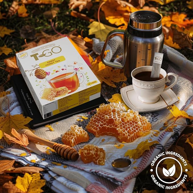 T-GO Sweet Honey Black Tea Organic Tea Bags Convenient Sticks Stirring Spoon Real Honey Packets for Immunity 15 Tea Sticks