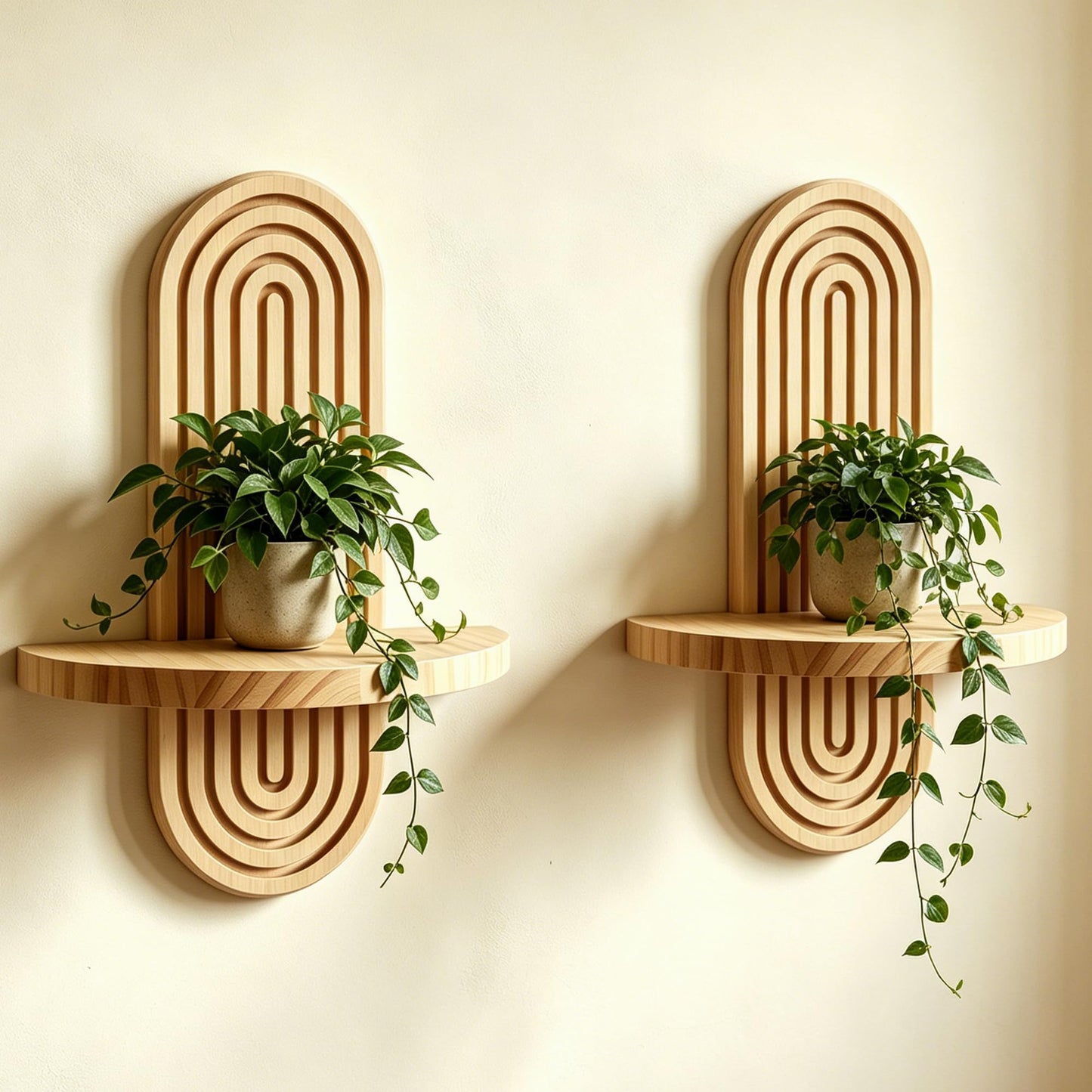 2 Pack Boho Wall Decor Shelf, Solid Wood Arched Wall Shelves, 11.8" X 7.8" Rustic Wall Mounted Shelves for Indoor, Wall Plant Holder for Succulents & Mini Plant Pots (Natural, 11.8" X 7.8")