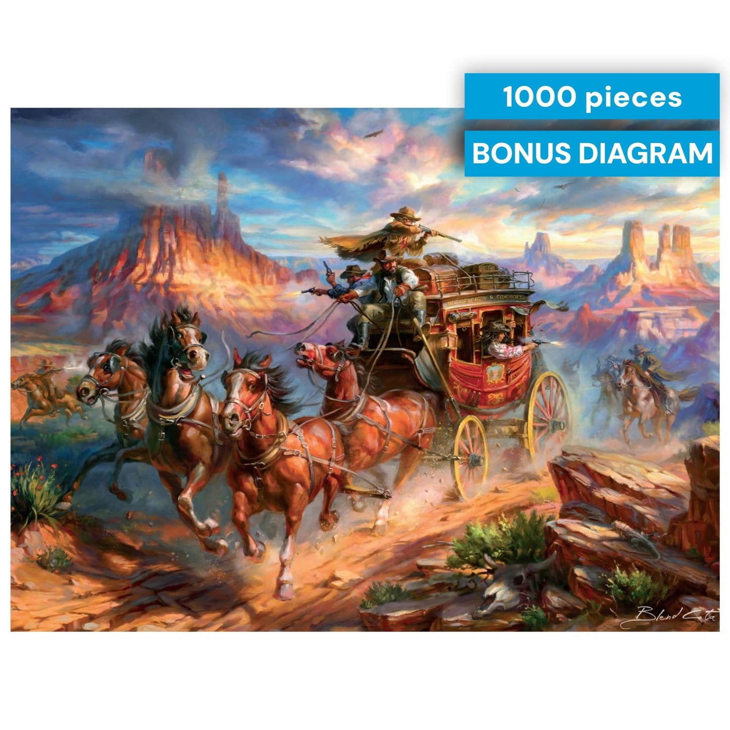 Buffalo Games – Blend COTA Wild Wild West 1000 Piece Jigsaw Puzzle, Western Action Art Puzzle for Adults in Premium Gift Box