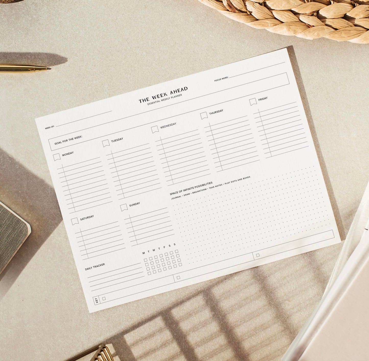 ThreeKin Essential Weekly Planner - 8.5"x11", 52 Tear-Off Sheets, Motivational Design, Goal Setting, Time Management, To-Do Lists, Productivity Organizer, Perfect for Home, Office, Students, Work