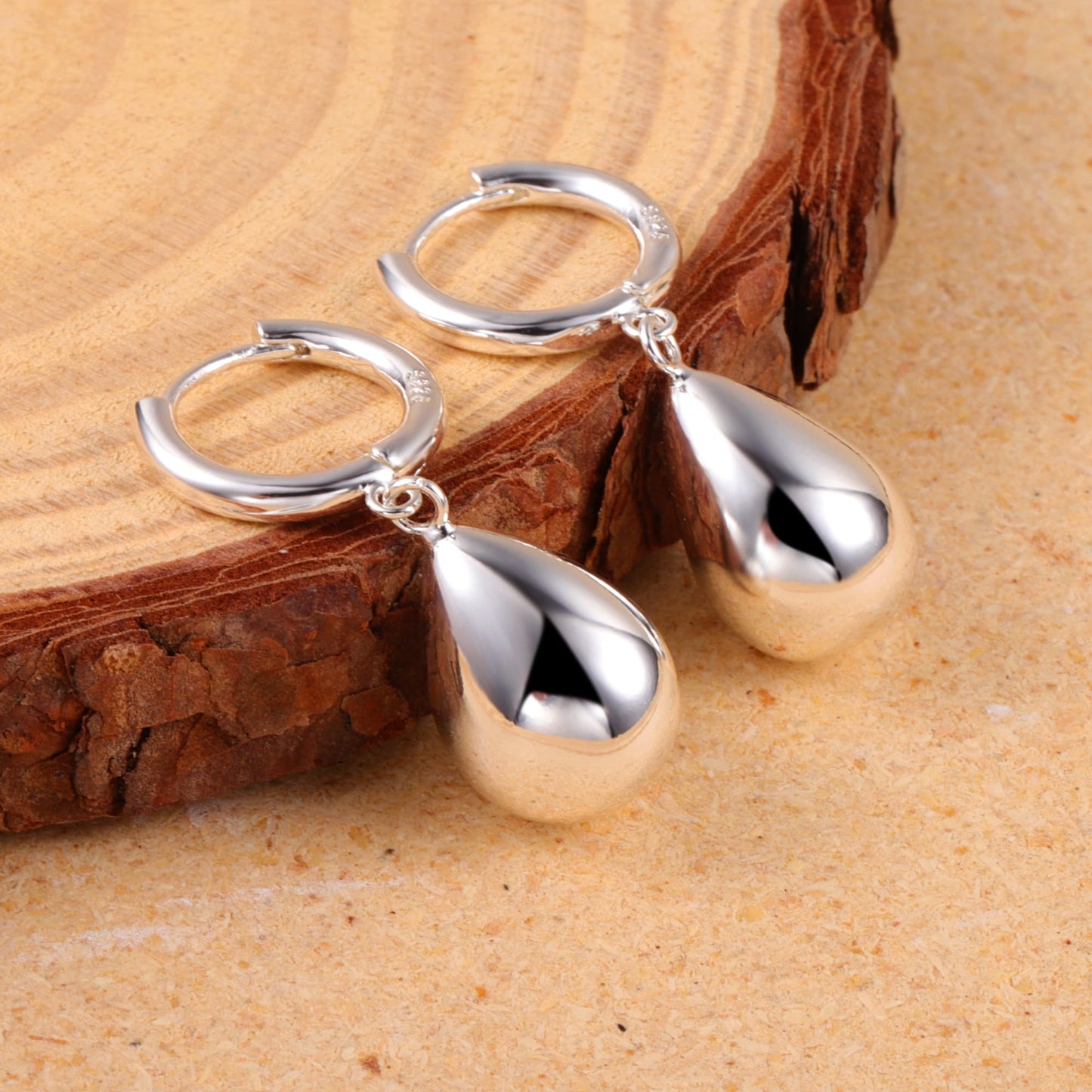 Silver Dangle Huggie Hoop Earrings for Women 925 Sterling Silver Post Teardrop Earrings Hypoallergenic Dangle Hoop Earring Silver Jewelry Gift