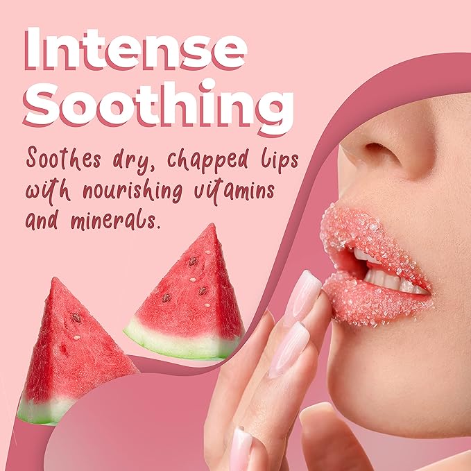 Watermelon Sugar Lip Scrub for Dry, 6-in-1 Lip Care Kit With Lip Sleeping Mask and Silicone Brush, Sugar Scrub, Sheet Mask to Reveal Luscious