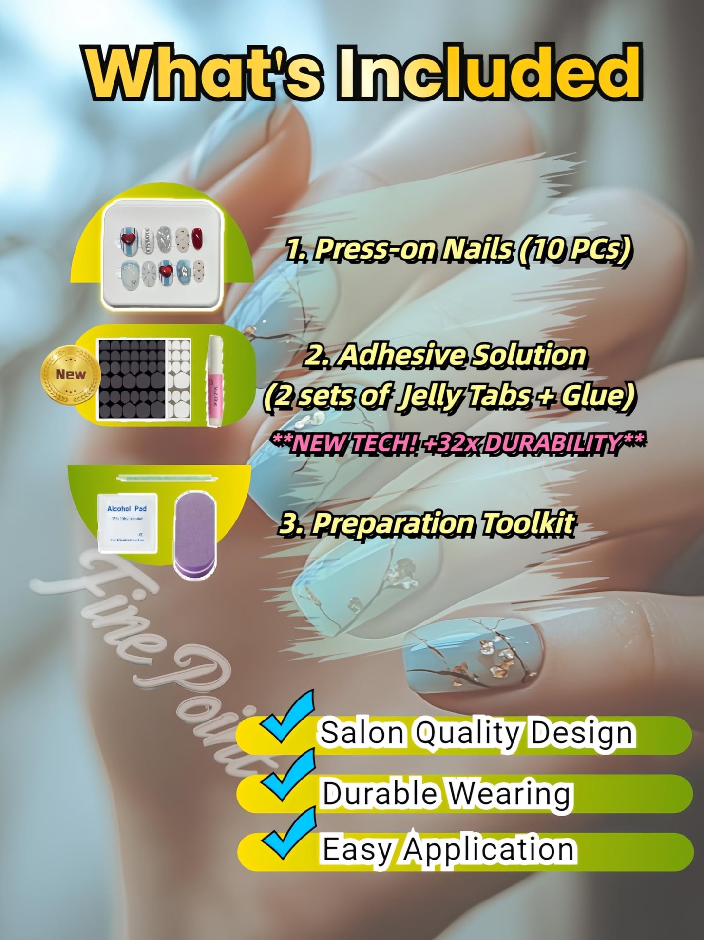 Fine Point Short Handmade Press On Nails – 10PCS Floral & Artistic Design Set, Reusable Acrylic Nail with 3D Art, Salon-Quality Nails for Weddings | Whispering Garden (Size Medium)