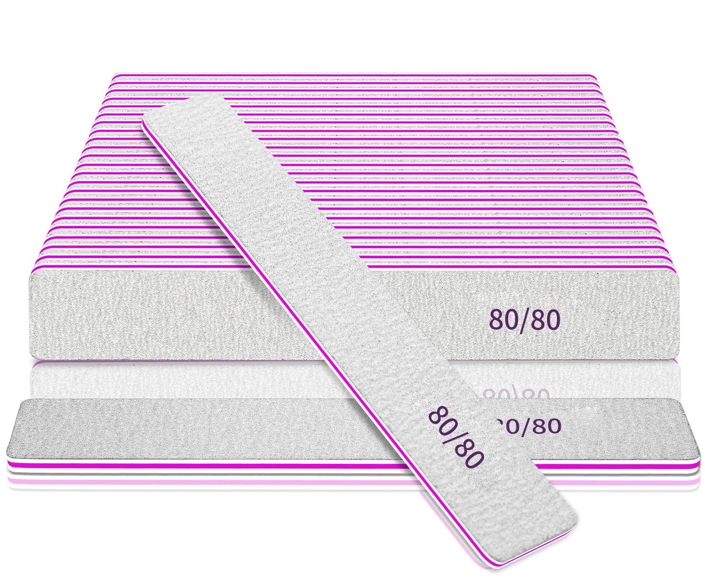 80/80 Grit Double Sided File, 25Pcs Rough Files for Acrylic Nails, Coarse Square Jumbo, Heavy Duty for Gel Nails, Premium Manicure Tools for Home and Salon