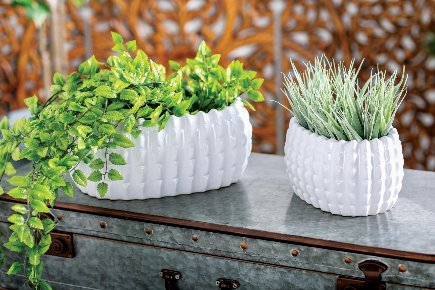 Deco 79 Ceramic Indoor Outdoor Planter Small Planter Pot, Set of 3 Planters 17", 13", 8"W, White