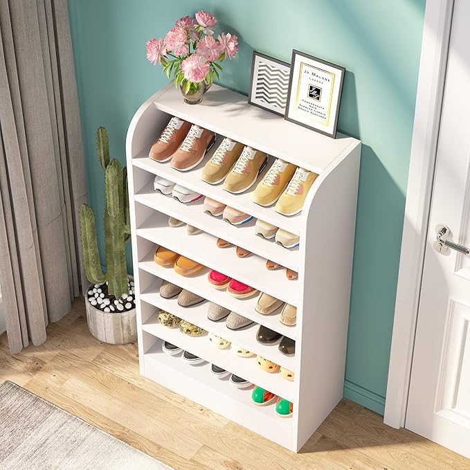 Tribesigns Shoe Rack, 8-Tier Tall Shoe Shelf, Wooden Shoe Storage Cabinet, White
