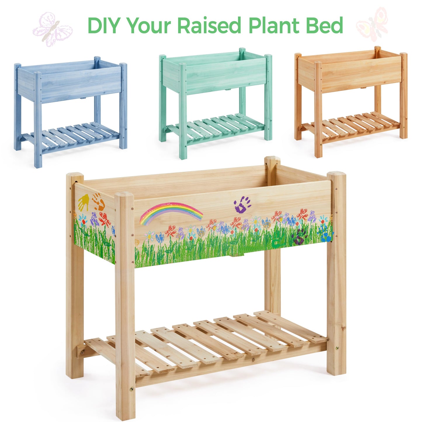 Yaheetech 34x18x30in Horticulture Raised Garden Bed 2pcs Planter Box with Legs & Storage Shelf Wooden Elevated Vegetable Growing Bed for Flower/Herb/Backyard/Patio/Balcony