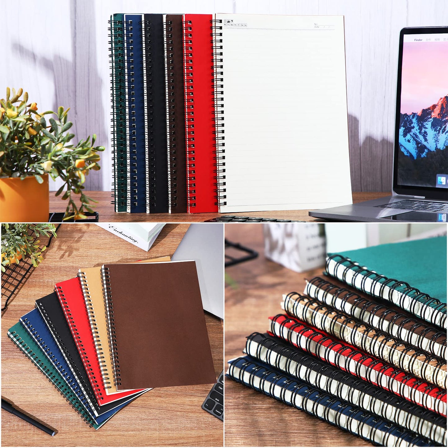 Epakh 6 Pack B5 Spiral Notebook Ruled Spiral Journal Lined Paper, 70 Sheets,140 Pages, Wire bound Notebook 10.5 x 7.3 Inch Hard Cover Memo Notepad Sketchbook for Office Travel(Multi Color)