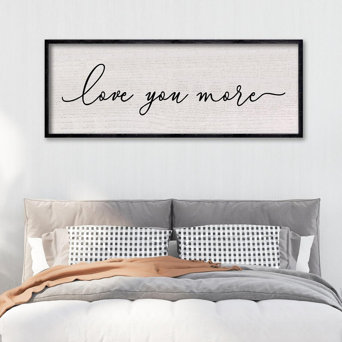 LuZhiQiang Love You More Sign Wall Decor 40"x15" for Master Bedroom Above Over Bed Large Simple Wood Framed Hanging Wall Art (Black)