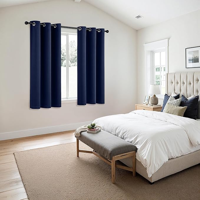 MIULEE Navy Blue Blackout Curtains - Bedroom Window Treatment Curtains Thermal Insulated Room Darkening Drapes for Living Room Kitchen Grommet Top Light Blocking Drapery, 40 x 54 Inches Long, 2 Panels