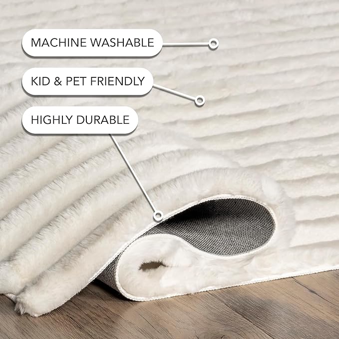 Nuloom SuperiorWash Collection Kai Off-White, 3'9" x 6', Fluffy and Cozy, High Traffic, Stain Resistant, Easy Clean, Durable Washable Area Rug for Bedroom, Living Room, Dining, Den, Foyer, Entryway