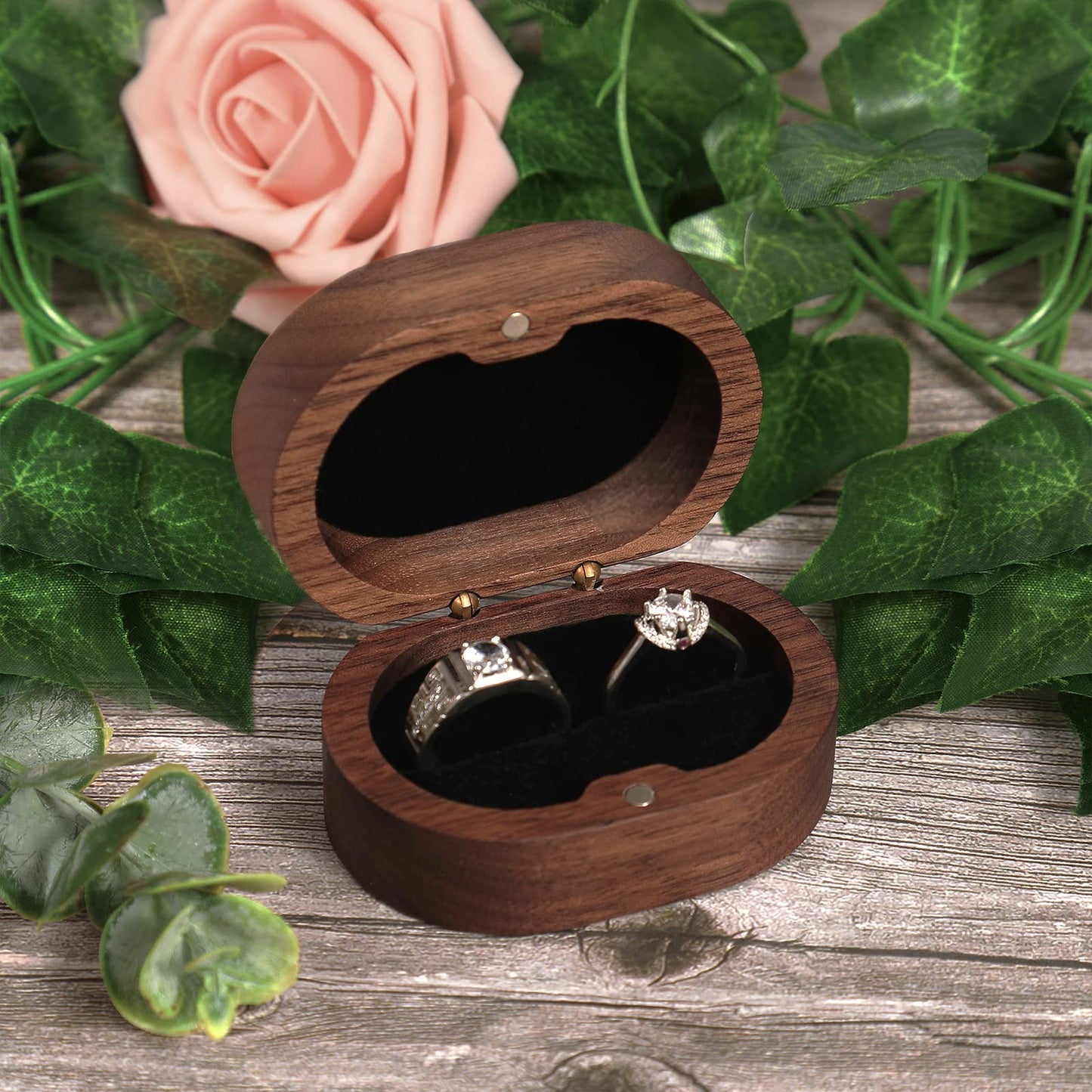 Booinxaa Wedding Ring Box for Proposal, Engagement Ring Holder Gift for Wedding Day, Handmade Wooden Rustic Ring Storage Box Engagement Gift