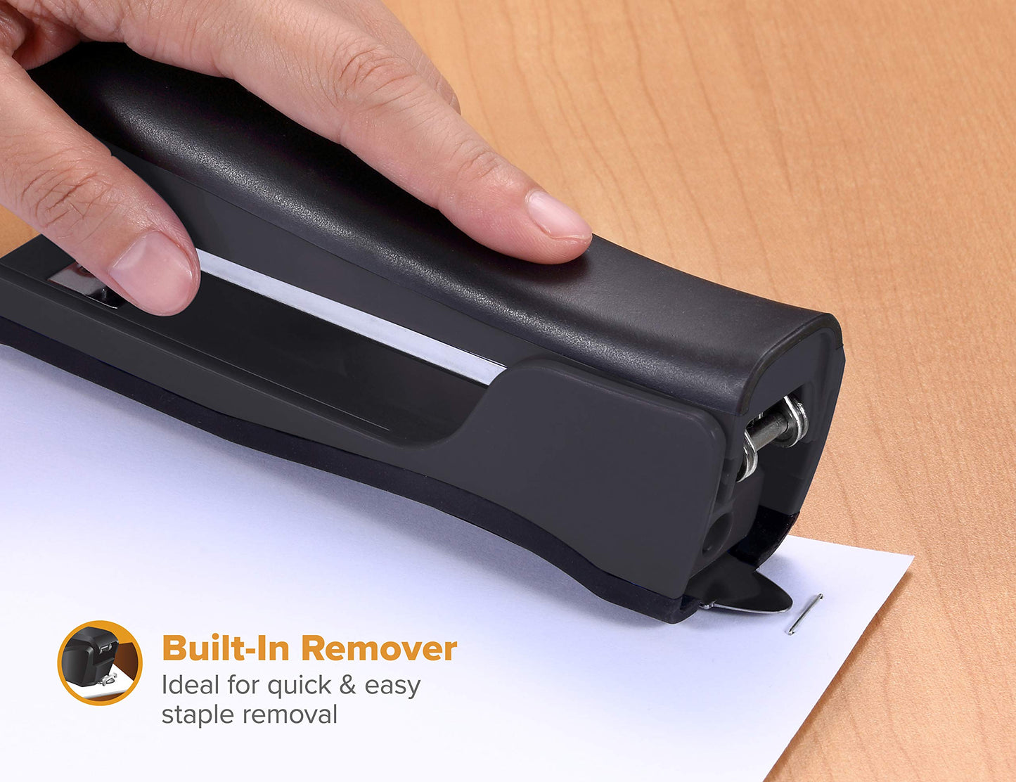 Bostitch Office Eco-Friendly Dynamo 4 in 1 Standup Stapler, Includes 420 Staples, 20 Sheet Capacity, Integrated Pencil Sharpener, Staple Remover & Staple Storage, Black