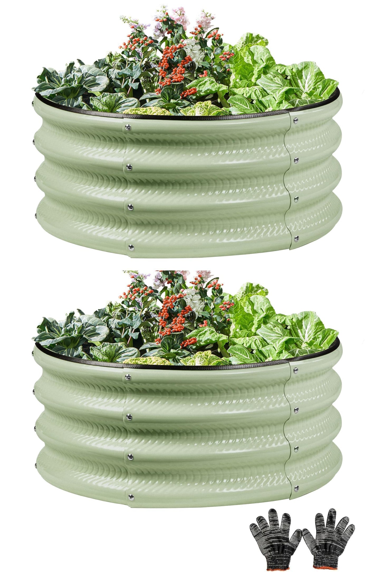 Gartist 2 pcs 2×2×1 ft Round Metal Raised Garden Bed, Light Green Galvanized Outdoor Planter Box for Vegetables, Fruits, Flowers & Herbs