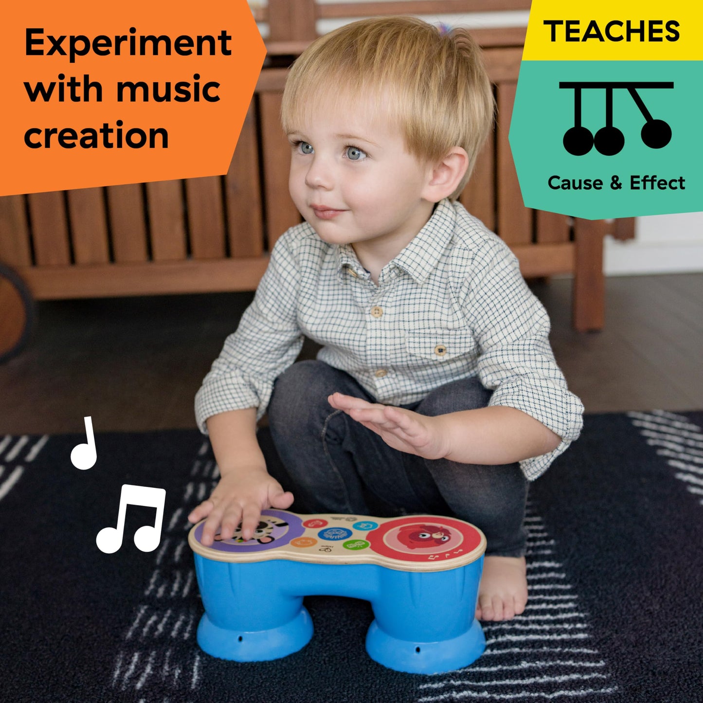 Baby Einstein Upbeat Tunes Magic Touch Wooden Drum Musical Toy, Ages 6 Months +