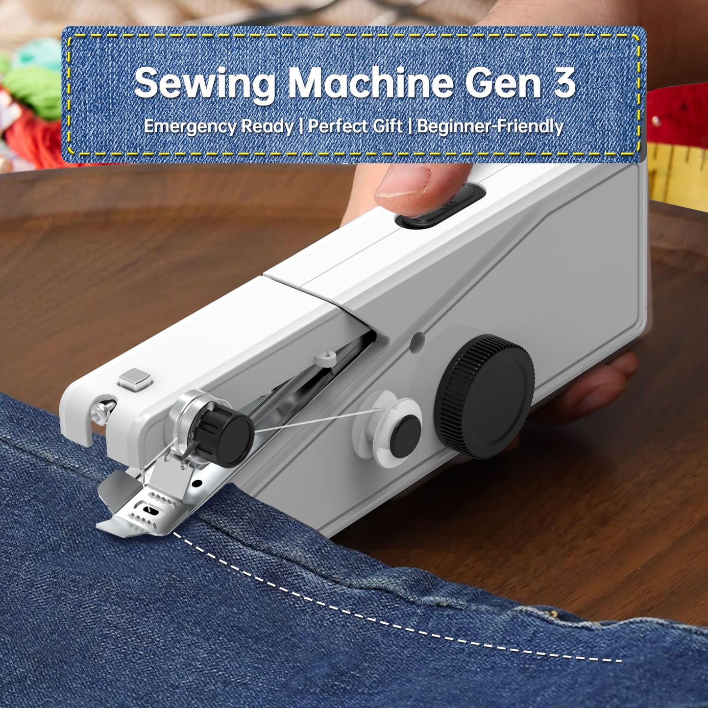 Handheld Sewing Machine for Beginners - Portable Cordless Mini Sewing Machine, Complete Sewing Kit & Accessories - Easy Electric Stitching for Home, Travel & DIY Repairs, White-2