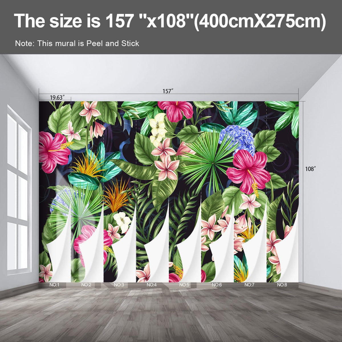 Floral Wall murals Peel and Stick Flowers Wallpaper for Bedroom Living Room - 108"x157"