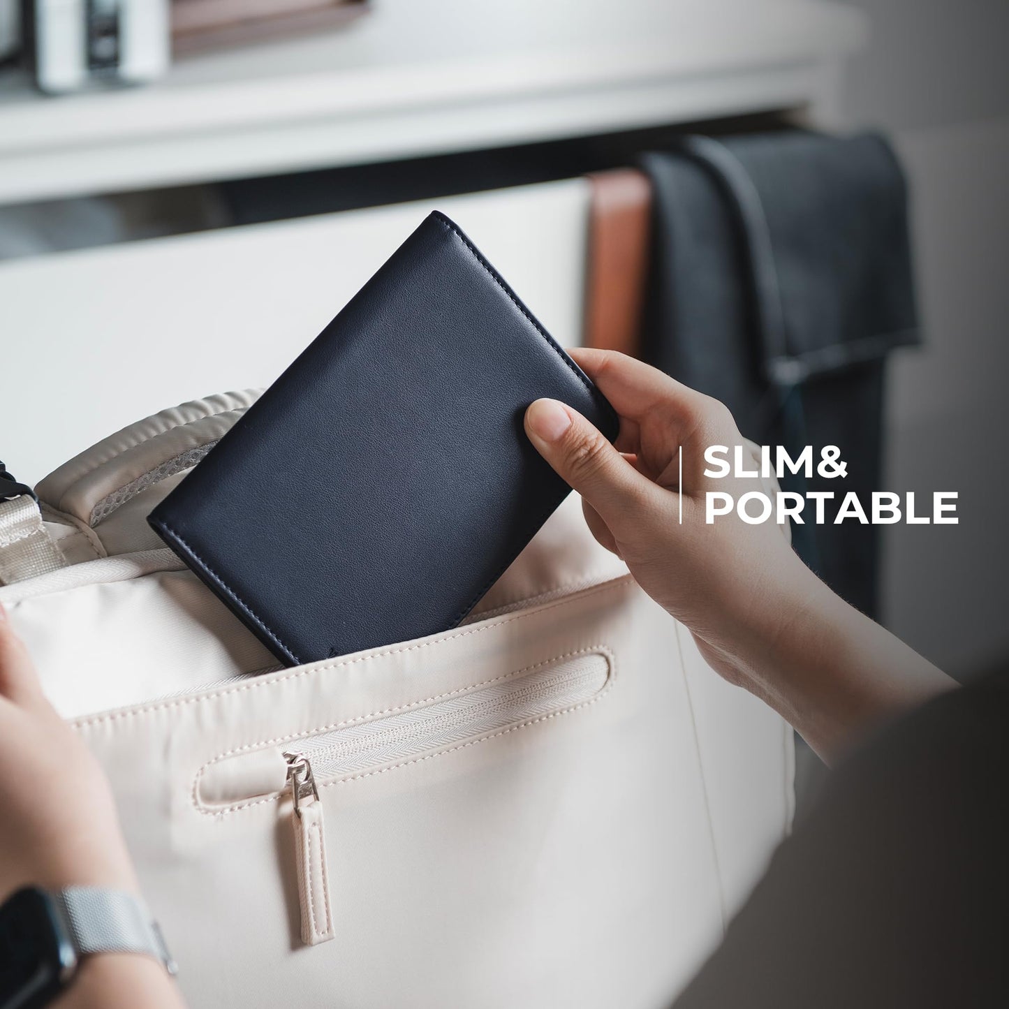 VULKIT Passport Holder with Airtag Slot, Premium Nappa Leather, RFID Blocking Airtag Passport Wallet