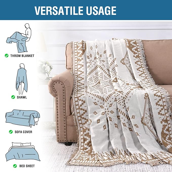 H.VERSAILTEX Reversible Sofa/Couch Cover for Dog, Slipcover for Most Shape Sofa Furniture Protector with Tassels for Sectional Couch (Large: 71" x 102", Sand/White)