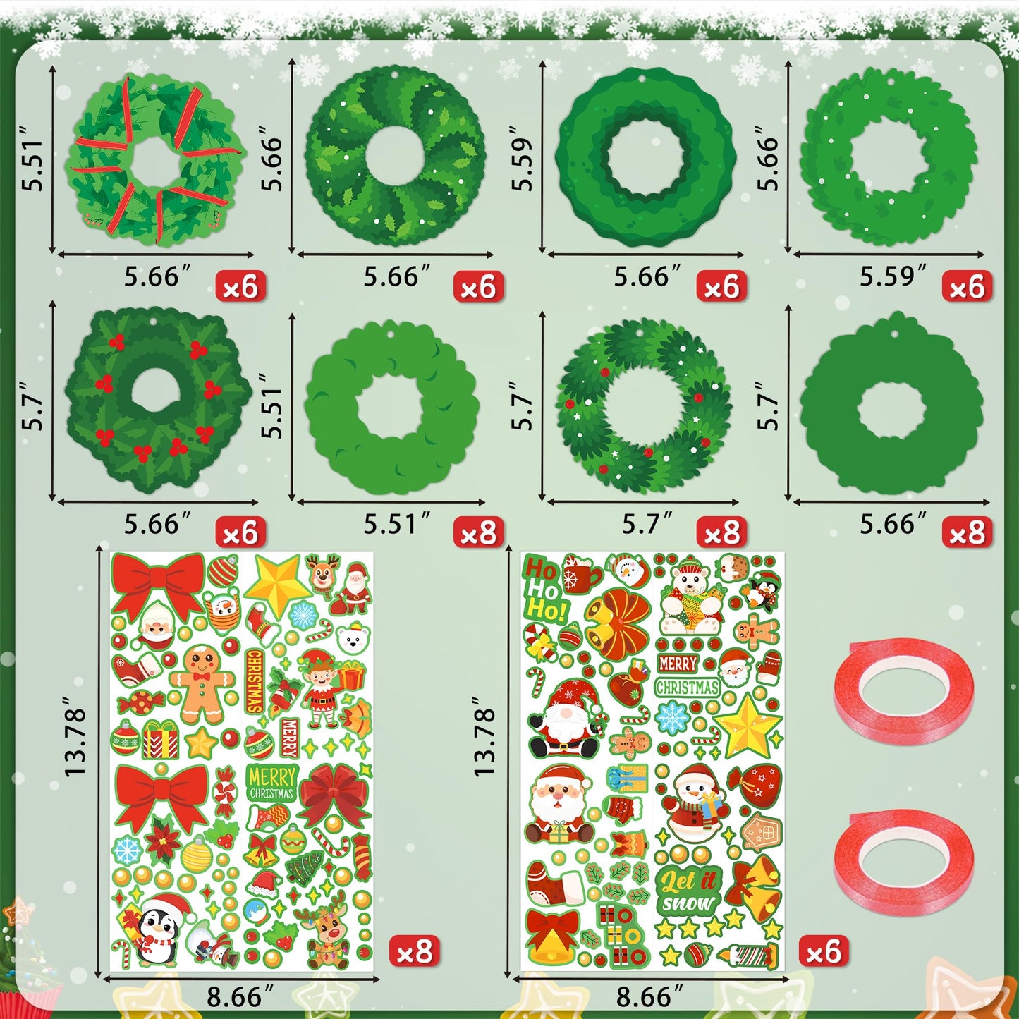 Eternity sky 54pcs Christmas Crafts for Kids - Xmas Wreath Ornament Making Kit Bulk with Snowman for Winter Holiday, Classroom, Adults