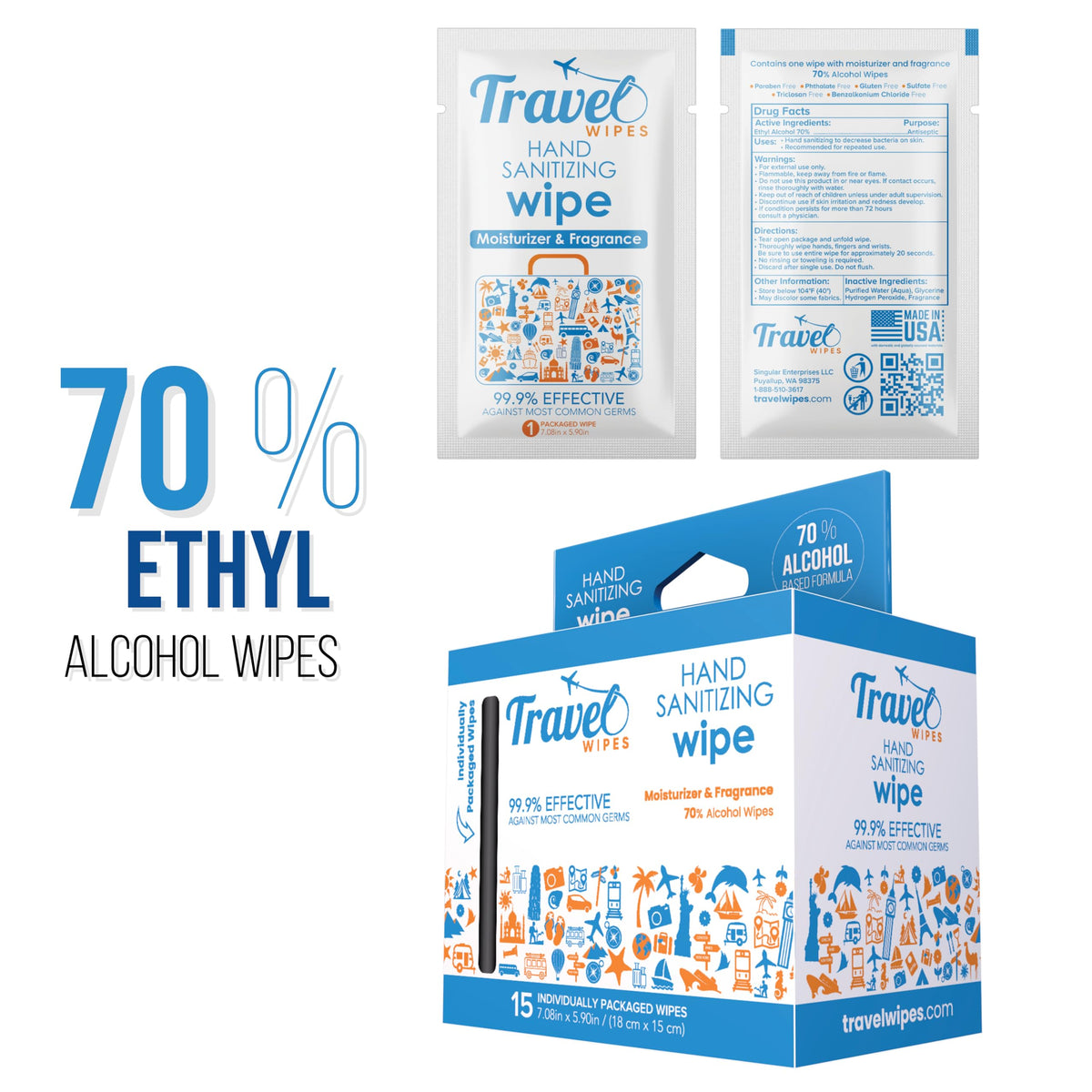 Hand Sanitizing Travel Wipes (15 Count)