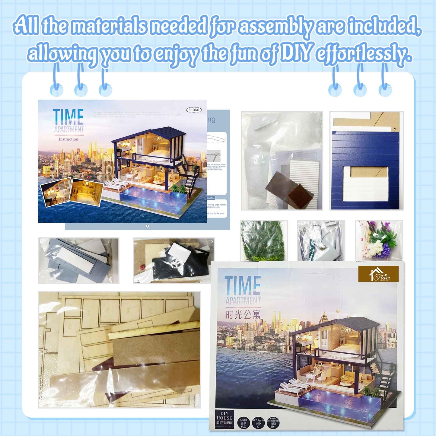 Flever Dollhouse Miniature DIY House Kit Manual Creative with Furniture for Romantic Artwork Gift (Perfect Time Apartment)