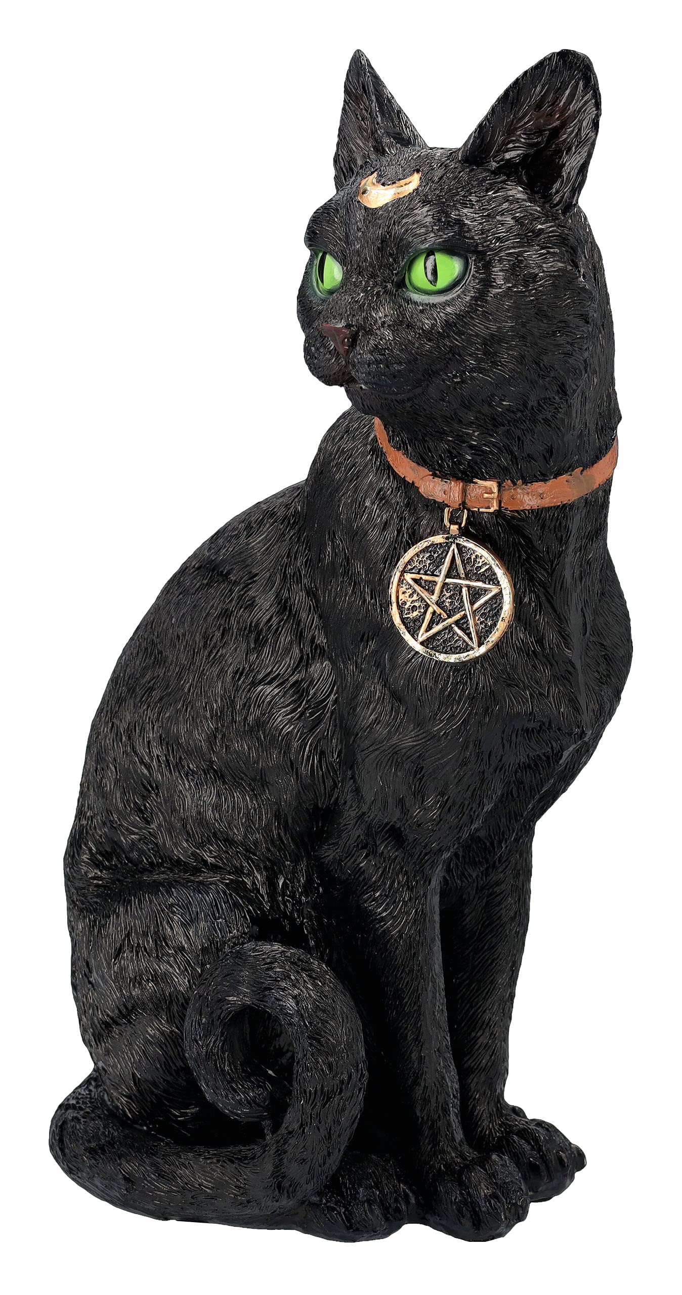 Pacific Giftware Realistic Black Cat Sculpture with Crescent Moon and Wicca Charm 12” Tall