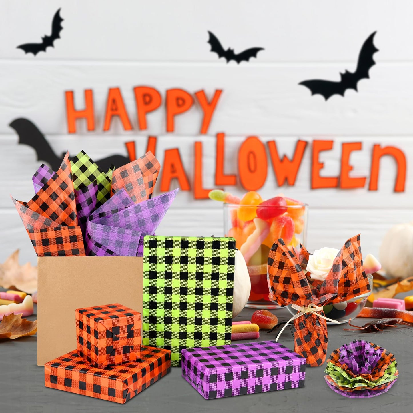 NEBURORA 100 Sheets Blue Tissue Paper Bundles 60 Sheets Halloween Tissue Paper