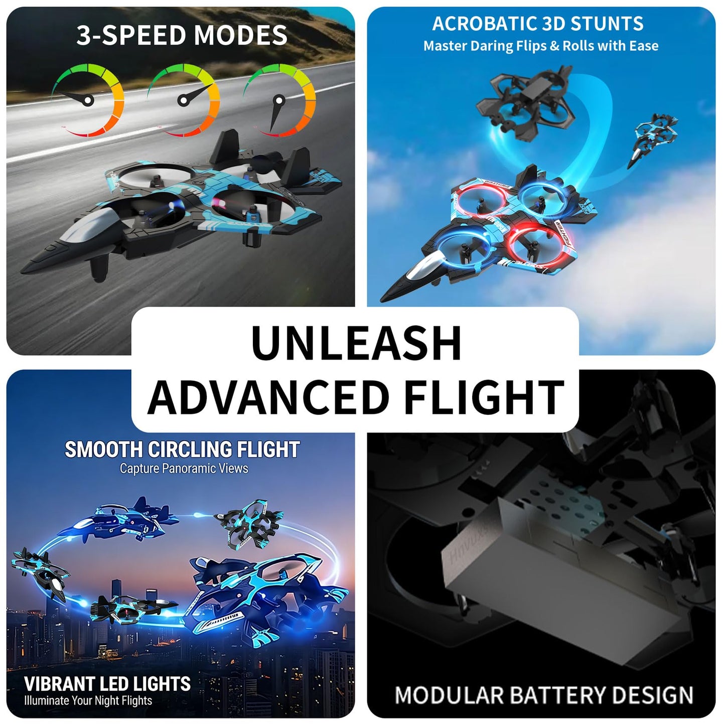Hnvuxs Fighter Mini RC Airplane for Kids - Hand Launch Stunt Drone with Auto Hover, 3D Flips & Easy Joystick Control, 3 Speeds, Propeller Guards, Indoor Outdoor Toy Gift for Beginners