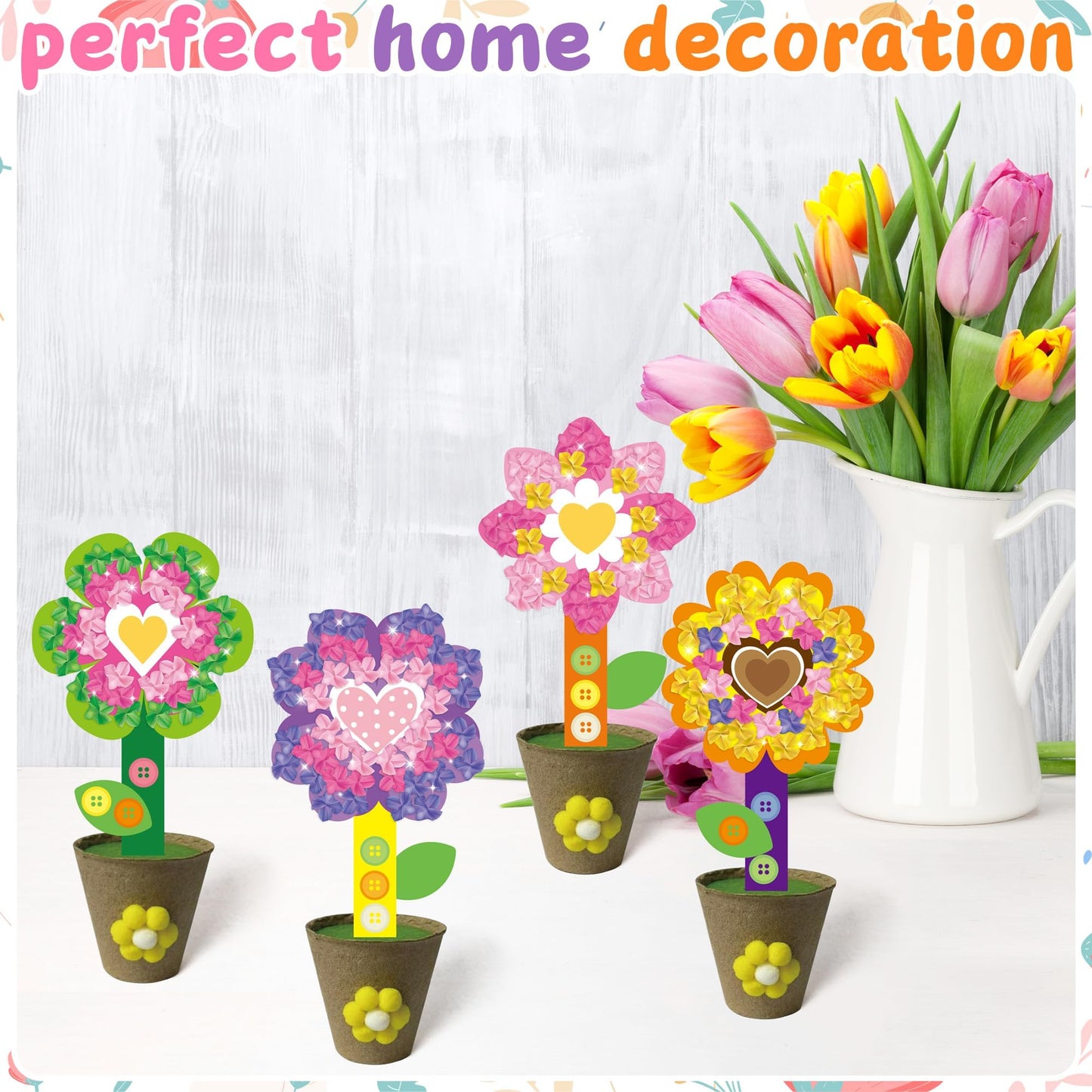FoszaSzept Poking Felt Flowers Craft Kits - DIY Back to School Felt Standing Flowers Gift with Flower Pot and Fabric Squares, Springtime Creative Activity Home School Fun Activities for Kids (24 Pack)