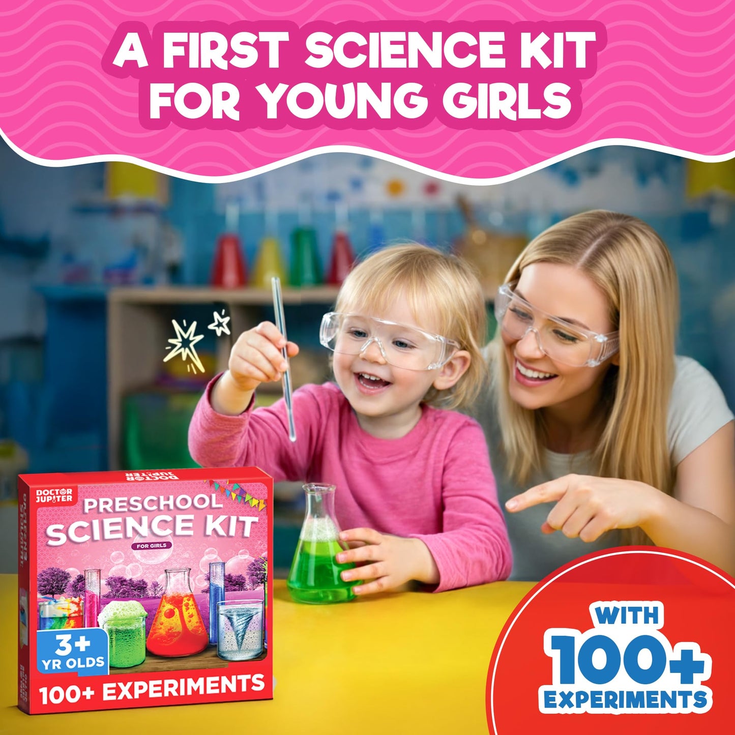 Doctor Jupiter Preschool Science Kit for Kids Ages 3-5 | Toddler Learning Activities, Birthday Gift Ideas for 3-4-5 Year Old Girls | Learning & Educational Toy STEM Kit with 100+ Experiments