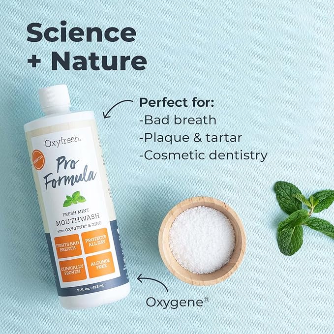 Oxyfresh Pro Formula Fresh Mint Mouthwash – Patented Zinc Mouthrinse for Fresh Breath, Healthy Gums & Bad Breath Treatment for Adults - Dye, Fluoride & Alcohol Free (16 oz Pack of 3)