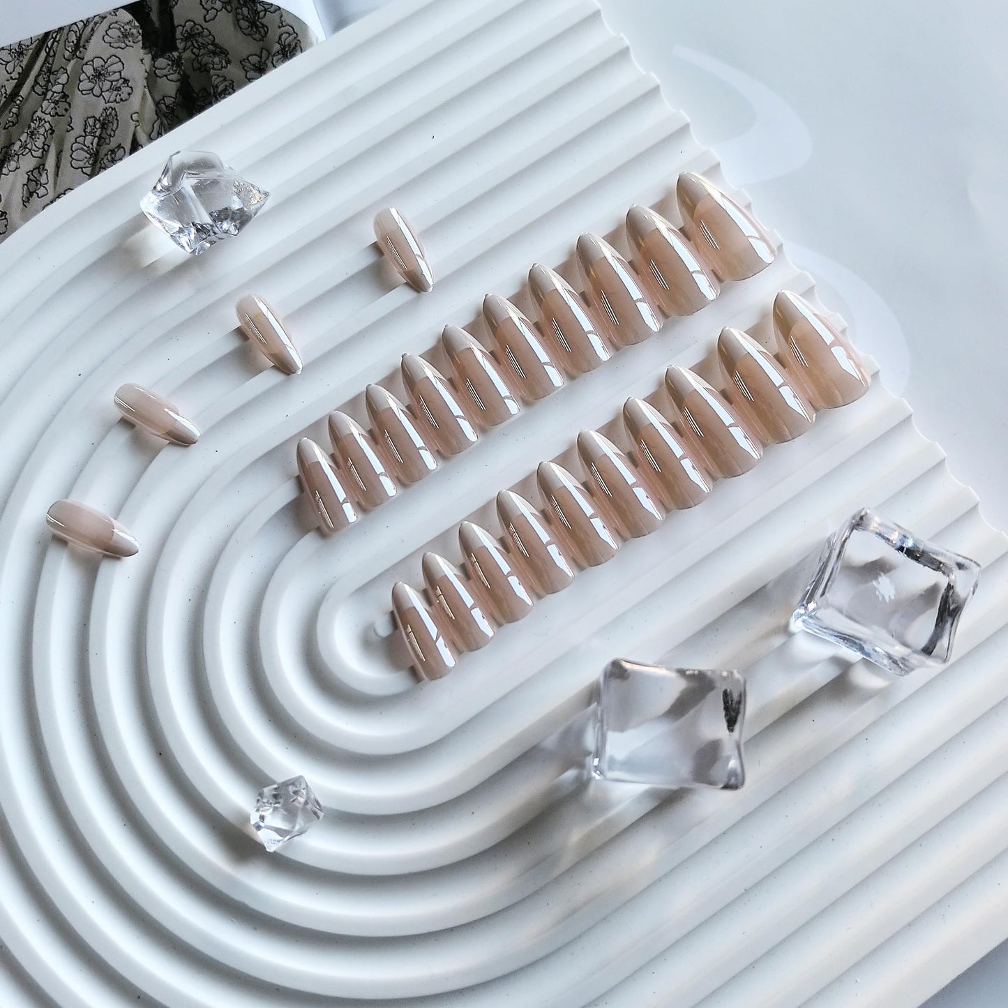 White French Tip Press On Nails Almond - KQueenest Chrome Press On Nails Medium, Glazed Natural Light Nude Fake Nails Press on, Reusable Glue on Nails Stick On Nail for Women Bridal Wedding