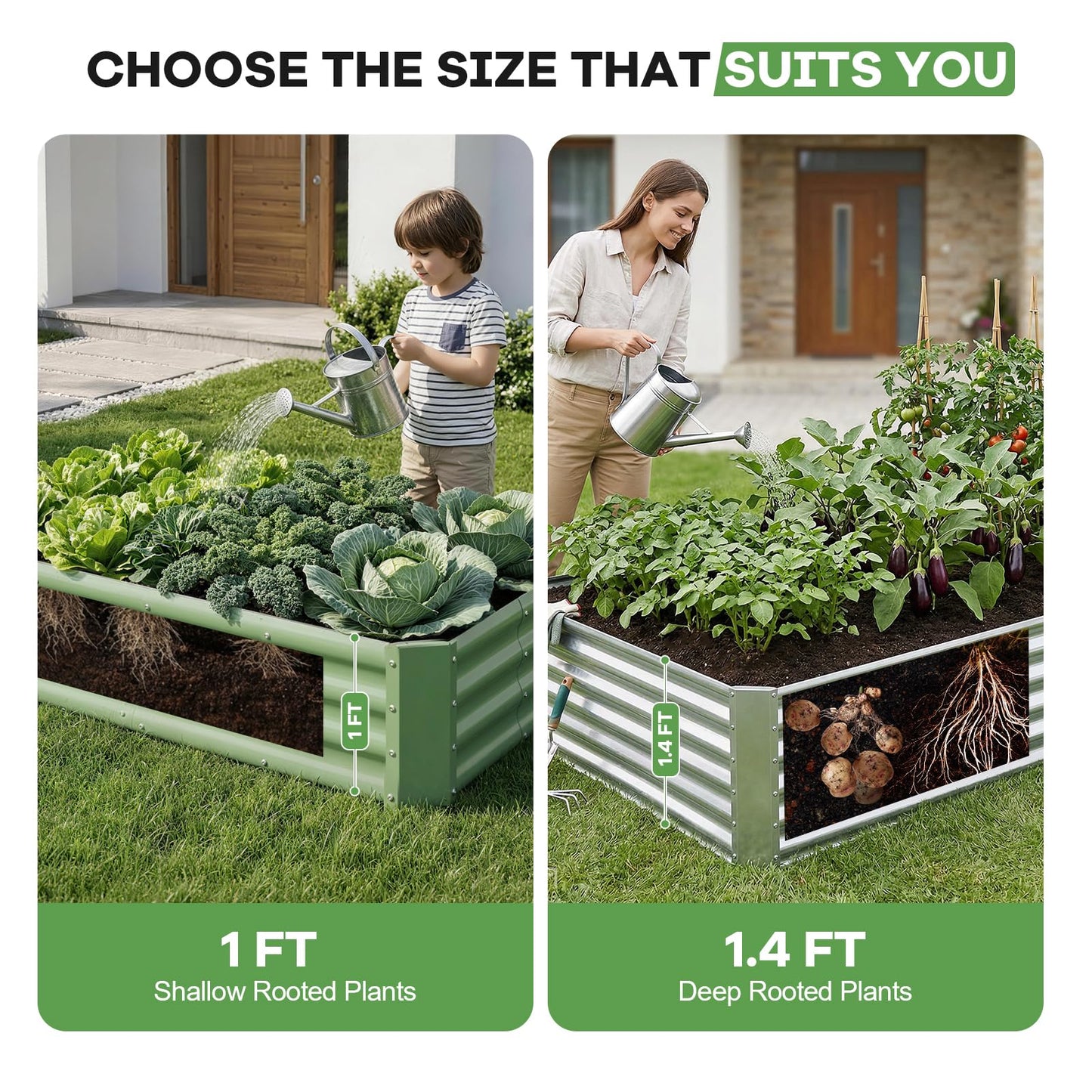 HEALSTOK Galvanized Raised Garden Bed Kits, Metal Planter Box Outdoor, 8x4x1.4ft Rectangular Steel Planter Bed for Vegetables, Fruits, Flowers, Herbs(Silver)