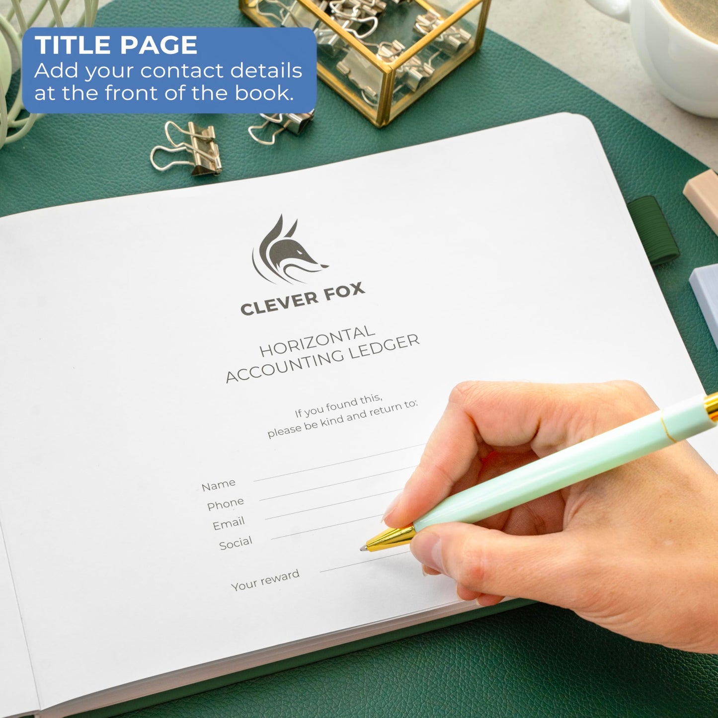 Clever Fox Accounting Ledger Book Horizontal – Columnar Journal & Money Expense Log for Small Business & Personal Bookkeeping,10x7″ (Dark Green)